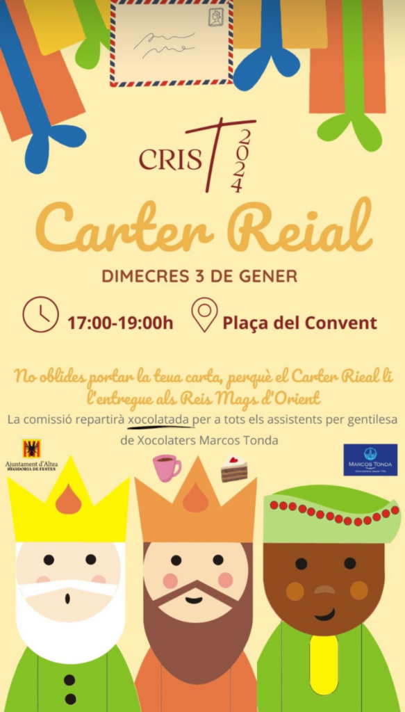 El Carter Reial arriba a Altea per recollir les cartes dels xiquets i xiquetes. Demà, a les 17h.