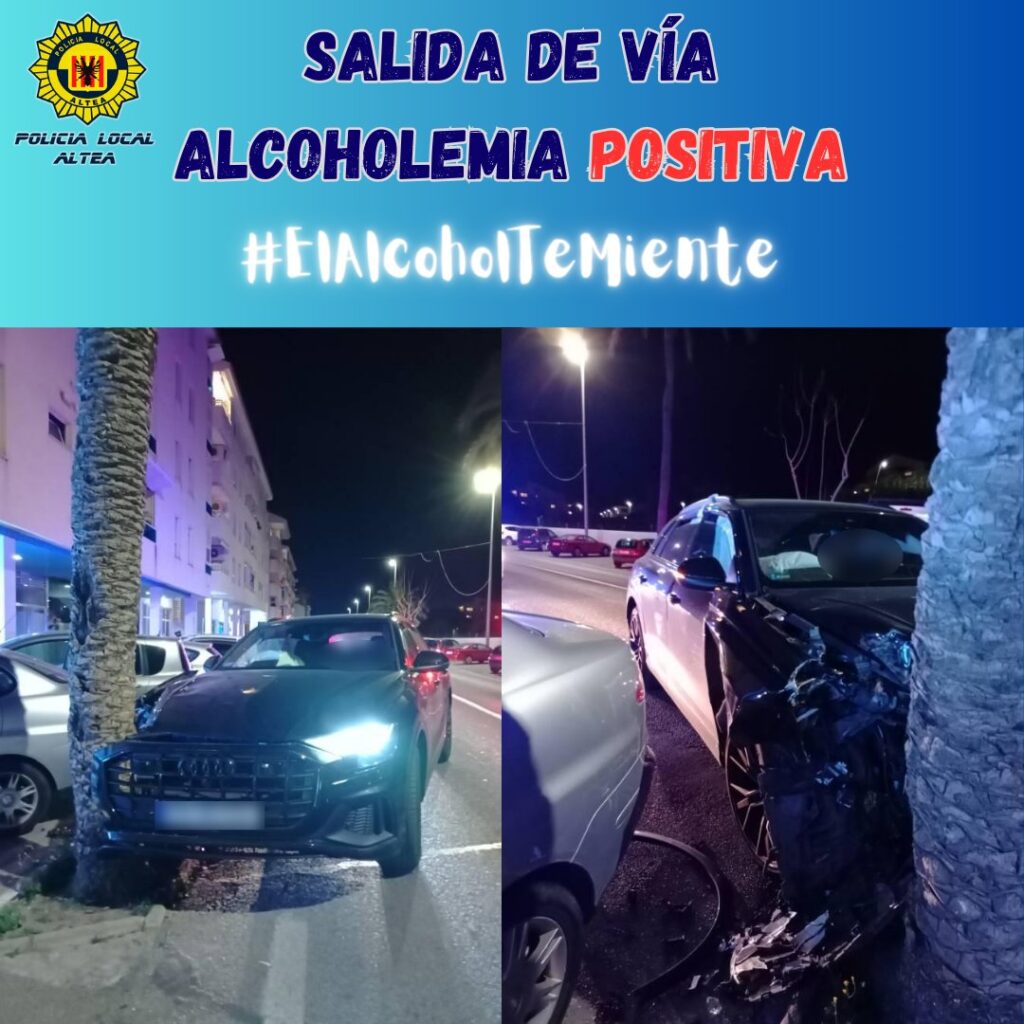 Accident en Altea: Conductor baix els efectes de l’alcohol involucrat en una eixida de via Accident en Altea: Conductor baix els efectes de l’alcohol involucrat en una eixida de via