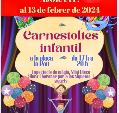 La Festa de Carnestoltes Infantil es trasllada al dimarts 13 de febrer per previsió de mal oratge La Festa de Carnestoltes Infantil es trasllada al dimarts 13 de febrer per previsió de mal oratge