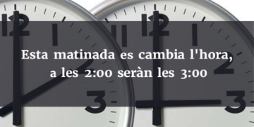Esta matinada es cambia l’hora, a les 2:00 seràn les 3:00