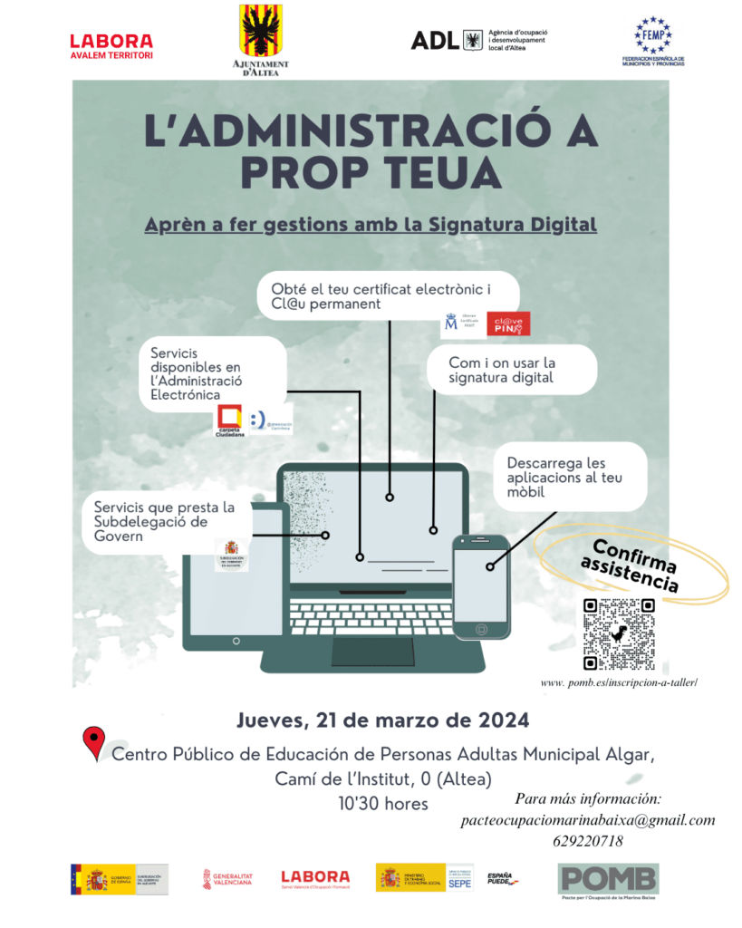 21 de març, taller: Certificat Digital i Formació sobre Gestions Telemàtiques amb l’Administració
