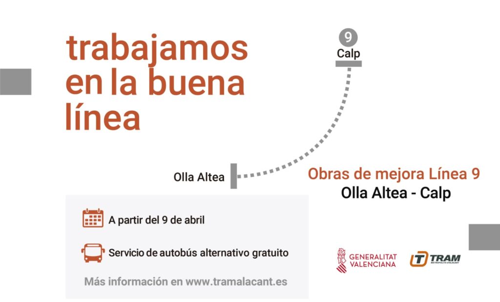 FGV realitzarà obres d’emergència en el TRAM a partir del 9 d’abril. Consulta horaris i bus