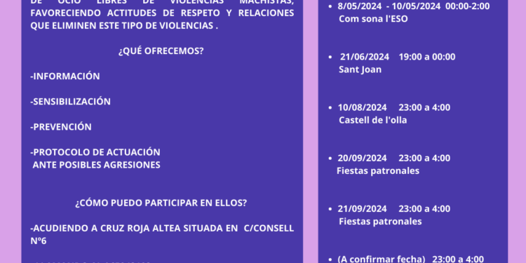 Participa en els Punts Violeta a Altea: Una iniciativa contra les agresions&nbsp; sexuals en festes