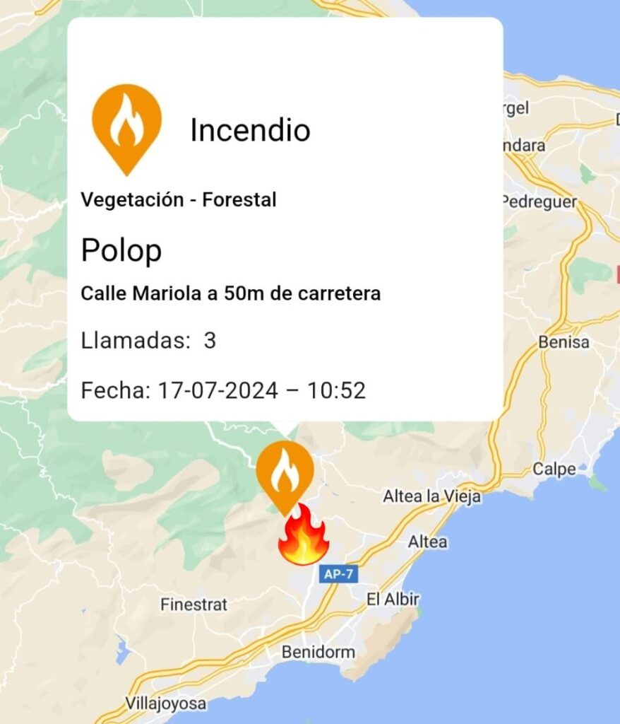 Extingit l’Incendi de Vegetació a Polop Extingit l’Incendi de Vegetació a Polop