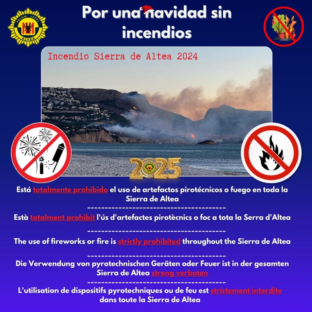 Policia Local d’Altea recorda la prohibició d’artefactes pirotècnics a la Serra d’Altea per evitar incendis Policia Local d’Altea recorda la prohibició d’artefactes pirotècnics a la Serra d’Altea per evitar incendis