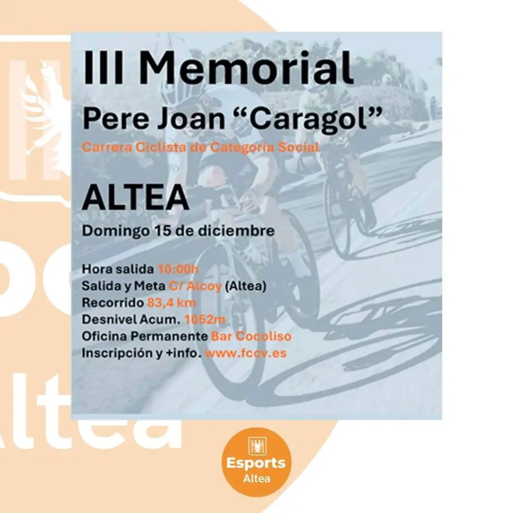 La III Cursa Ciclista Memorial Pere Joan “Caragol” 2024 arriba a Altea demà diumenge