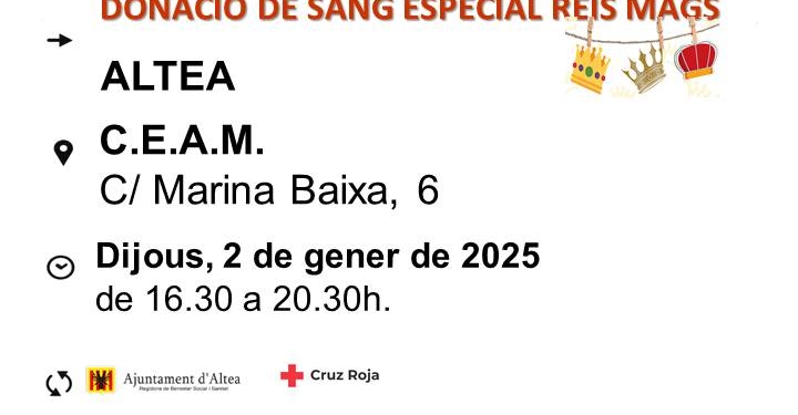 Donació de Sang Especial Reis Mags a Altea: Participa Hui!