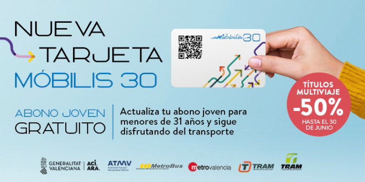 La Generalitat amplia fins al 31 de maig el termini de validesa de l’actual targeta de transport jove gratuït per a garantir la recepció de la nova Móbilis30