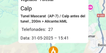 Nou Incendi forestal a Calp a l’altura dels túnels del Mascarat
