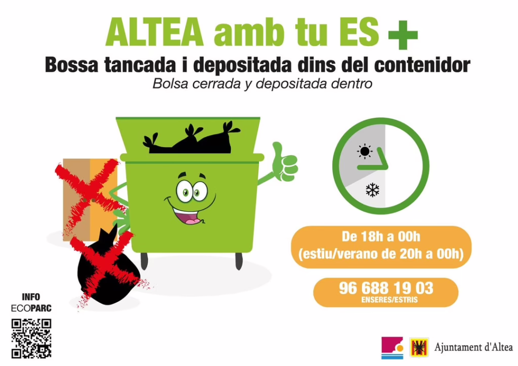 Nou horari per a la recollida de fem (basura) en Altea