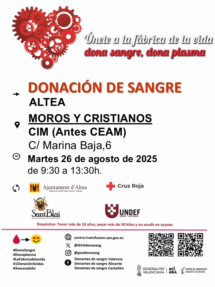 Els Moros i Cristians d’Altea es sumen a salvar vides: dona sang el 26 d’agost Els Moros i Cristians d’Altea es sumen a salvar vides: dona sang el 26 d’agost