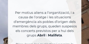 Suspesos els concerts d’esta nit del dilluns per la situació meteorològica a Altea