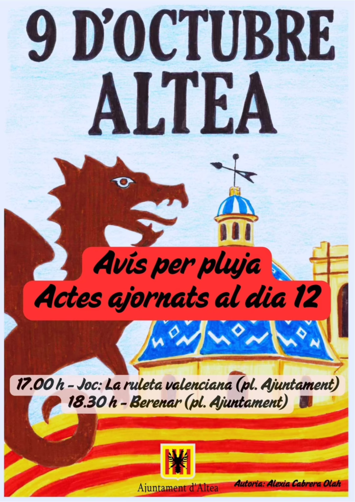 Els actes del 9 d’Octubre a Altea s’ajornen al dia 12 per la previsió de pluja