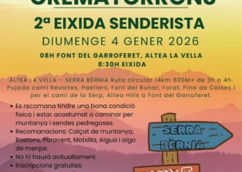 Amunt Altea Club organitza la 2a Eixida Senderista “Crematorrons” el 4 de gener de 2026 Amunt Altea Club organitza la 2a Eixida Senderista “Crematorrons” el 4 de gener de 2026