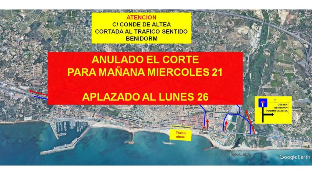 AJORNAT AL DILLUNS 26. Restricció del trànsit per obres al carrer Conde d’Altea (N-332)