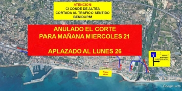 AJORNAT AL DILLUNS 26. Restricció del trànsit per obres al carrer Conde d’Altea (N-332) AJORNAT AL DILLUNS 26. Restricció del trànsit per obres al carrer Conde d’Altea (N-332)