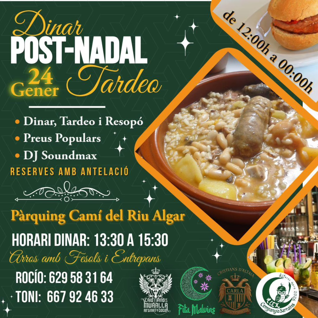 La Carpa festera acollirà un dinar post-nadal amb tardeo i música en directe el 24 de gener