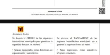Altea decreta el tancament d’instal·lacions municipals i la suspensió d’activitats exteriors per l’alerta taronja per vents i fenòmens costaners