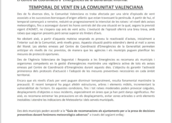 La Policia Local d’Altea anuncia el final de l’alerta meteorològica per vent La Policia Local d’Altea anuncia el final de l’alerta meteorològica per vent