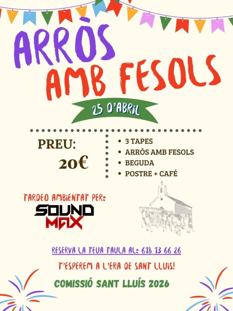Arròs amb fesols i tardeo a l’Era de Sant Lluís el pròxim 25 d’abril Arròs amb fesols i tardeo a l’Era de Sant Lluís el pròxim 25 d’abril