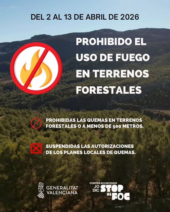 La Generalitat recorda la prohibició de l’ús del foc en terrenys forestals durant els dies de Setmana Santa i Pasqua