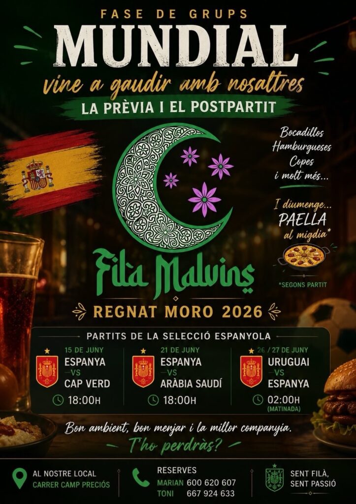 La Filà Malvins convertirà la fase de grups del Mundial en una gran festa amb prèvia, postpartit i paella