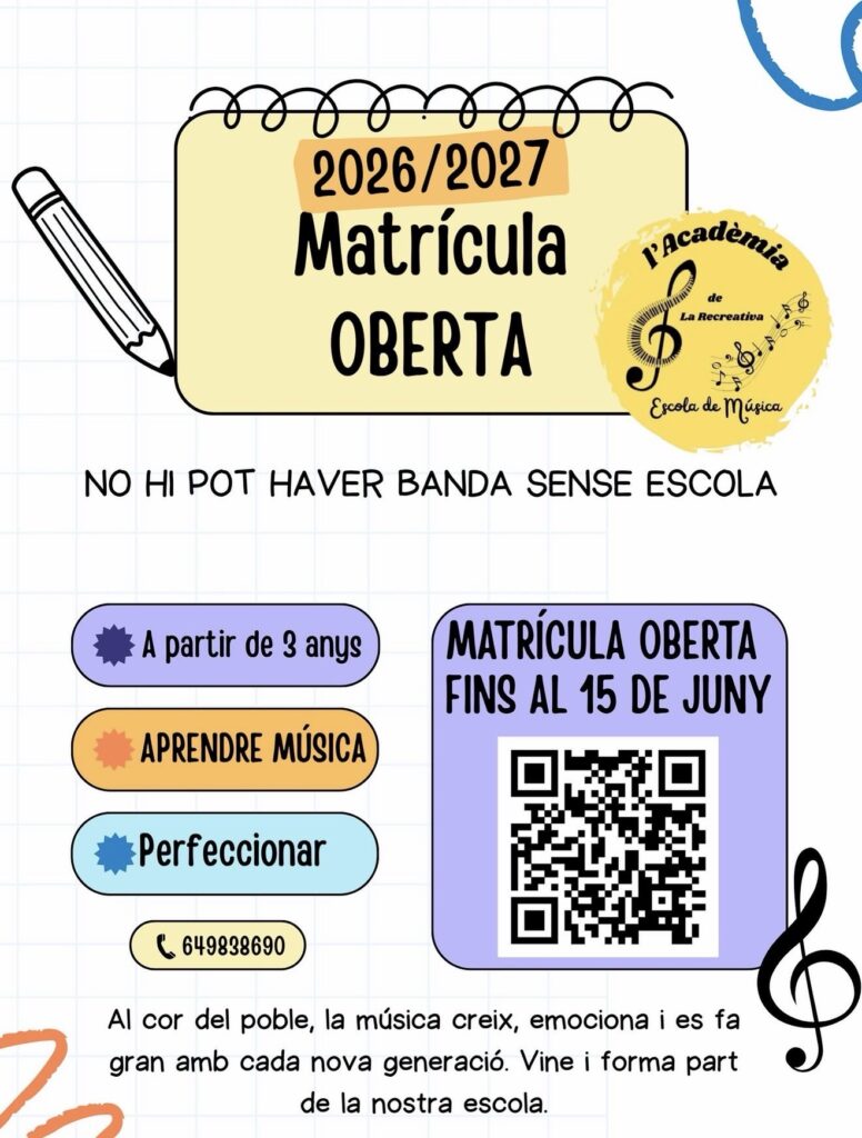 L’Acadèmia de La Recreativa obre el període de matrícula per al curs 2026/2027