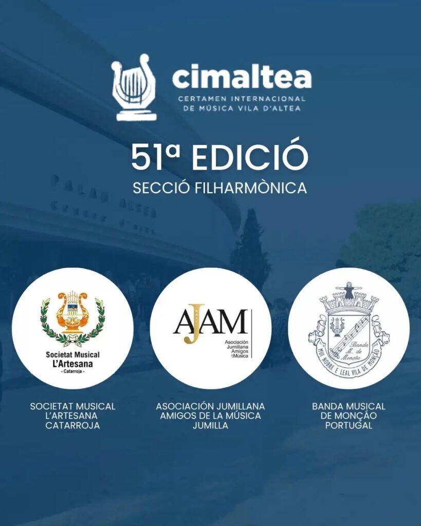 El CIM Altea 2026 ja té bandes per a la Secció Filharmònica de la seua 51a edició El CIM Altea 2026 ja té bandes per a la Secció Filharmònica de la seua 51a edició