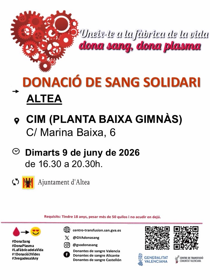 La regidoria de Sanitat anima a la població a participar en la donació de sang del pròxim 9 de juny