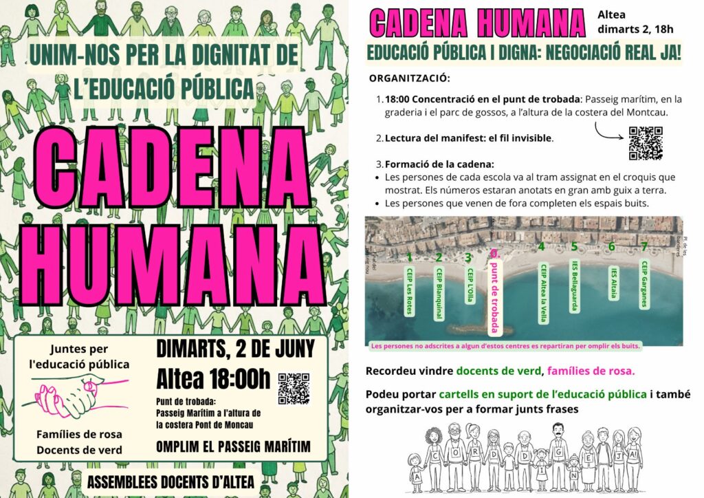 Altea es mobilitzarà en una cadena humana per la dignitat de l’educació pública