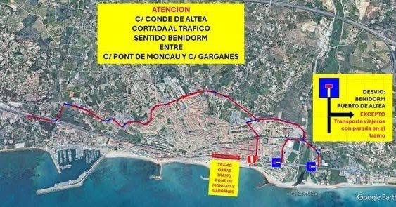 La N-332 quedarà tallada en sentit Calp-Benidorm al seu pas per Altea per treballs d’asfaltat