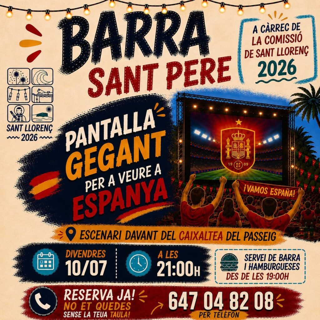 Les Festes de Sant Pere oferiran una pantalla gegant per a seguir el partit d’Espanya este divendres
