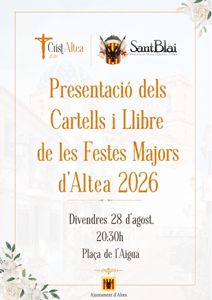 Altea presentarà els cartells i el Llibre de les Festes Majors 2026 aquest divendres