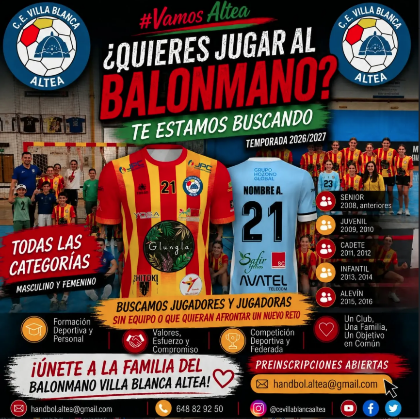 El Club d’Handbol Villa Blanca Altea obri les preinscripcions per a la temporada 2026/2027