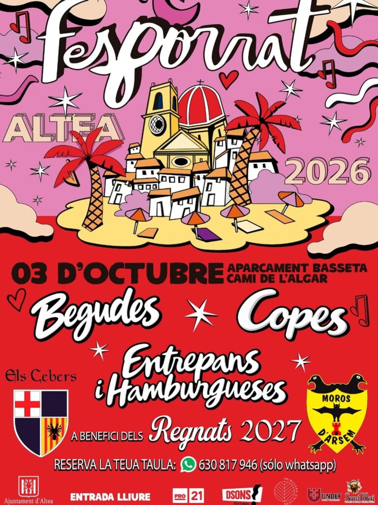 Els Cebers i Moros d’Arsem, Regnats 2027, posaran la barra del Fesporrat d’Altea amb entrepans, hamburgueses i copes