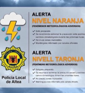 Alerta taronja a Altea per pluges intenses i tempestes